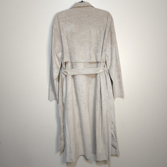 FREE PEOPLE X BLANK NYC Vegan Suede Wrap Trench Coat Iced Chai Women XL NWT - Picture 12 of 16